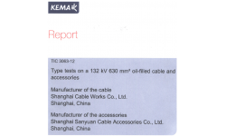 KEMA檢測報告-132KV 630mm2充油電纜和三原公司附件